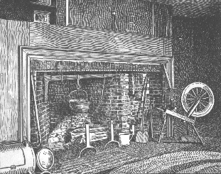 At the hearth.
