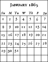 Calendar for January, showing days of the week