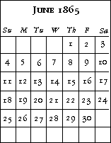 Calendar for June, showing the days of the week
