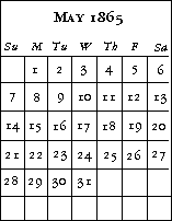 Calendar for May, showing the days of the week