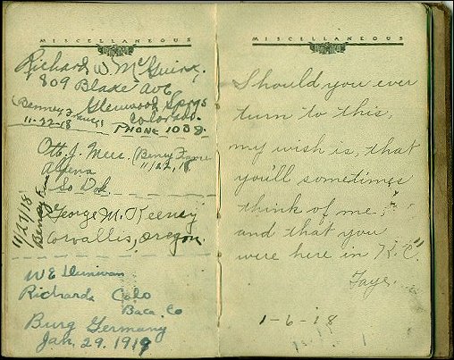 pages with addresses and note