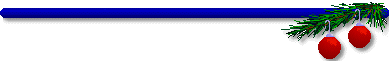 Deep blue divider with evergreen bough at the end, hung with bright red ornaments