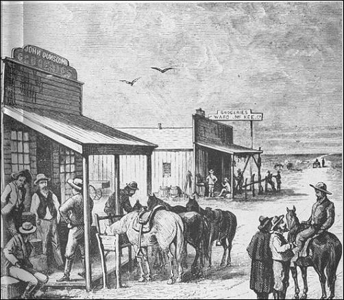 [Outside the grocer's on a busy day.]
