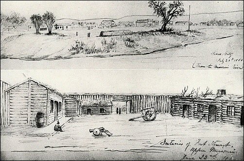 [city from a distance and the fort's parade ground]