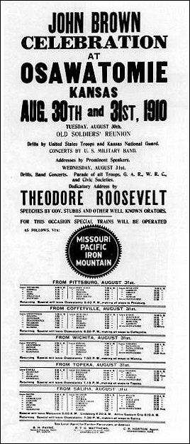 Railroad poster advertising Theodore Roosevelt's 1910 speech in Osawatomie KS