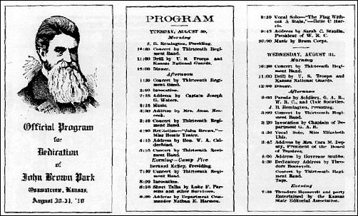 Program for dedication of John Brown Park in Osawatomie KS, Aug. 10, 1910