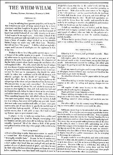 Page 4 of first issue of the Whim-Wham, by G. C. Clemens, 1880