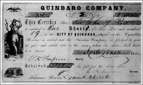 Quindaro stock certificate, 1856